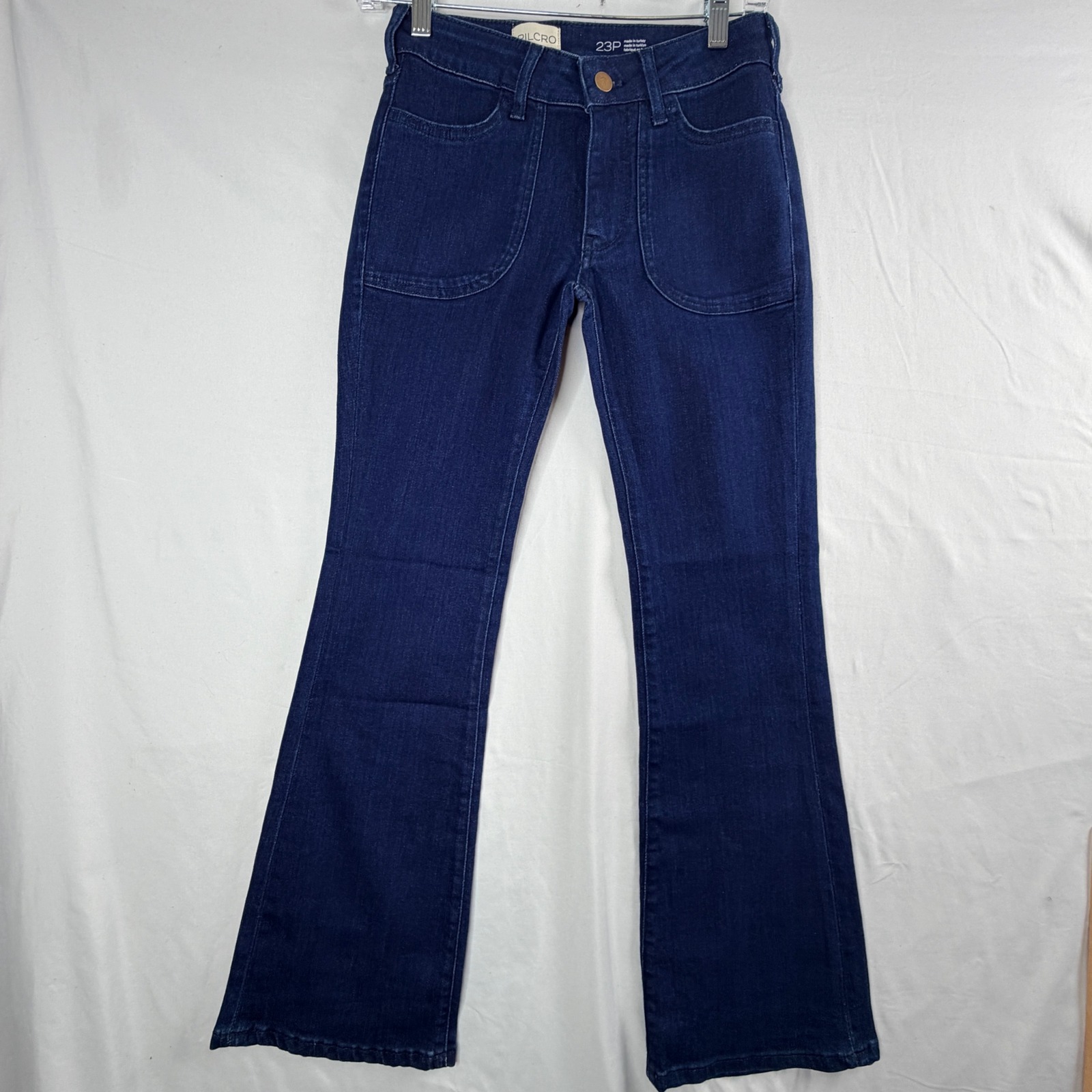 Pilcro Flare Jeans 23p Blue Indigo Front Patch Pocket Petite Bootcut Denim